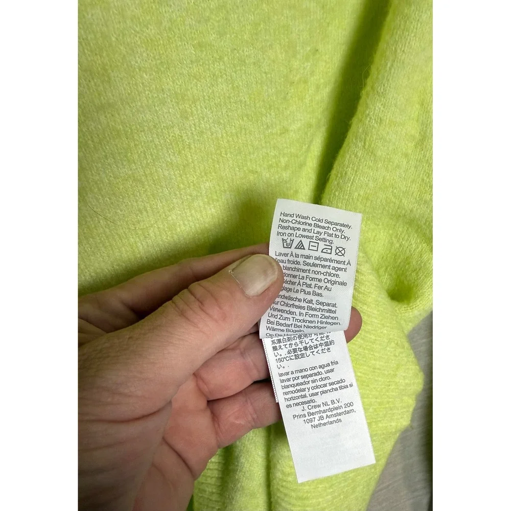 J. Crew Mock Neck Sweater Women's M Neon Yellow Merino Wool Blend Pullover - Picture 9 of 9